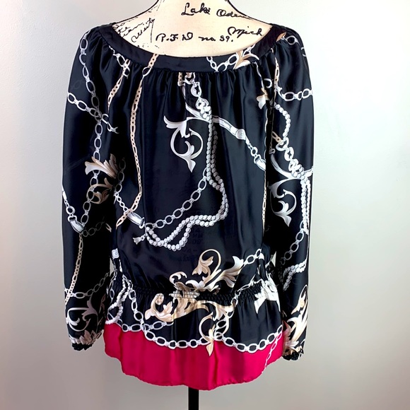 White House Black Market Chain Print Lace Up Peasant Blouse - Picture 3 of 6